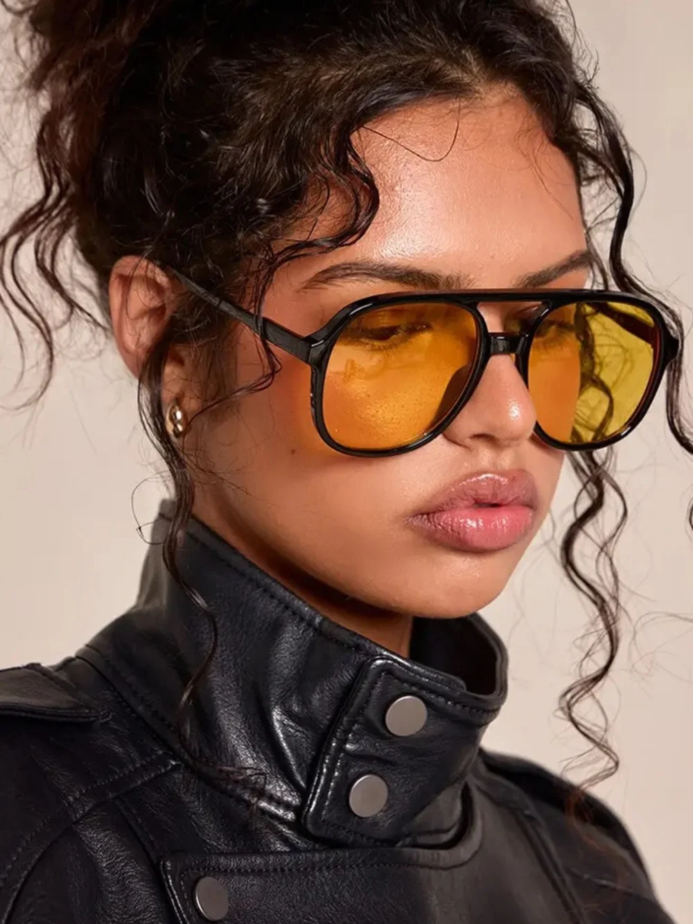 Sojos Yellow Oversized Aviator Sunglasses with Amber Gradient Lenses